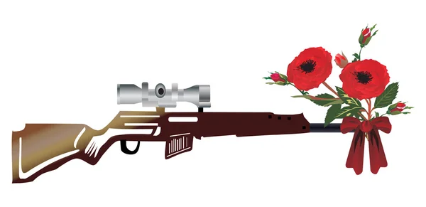 Handgun and rose flowers on white — Stock Vector