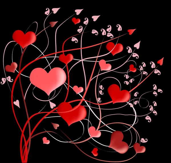 Design auf schwarz mit roten Herzen — Stockvektor