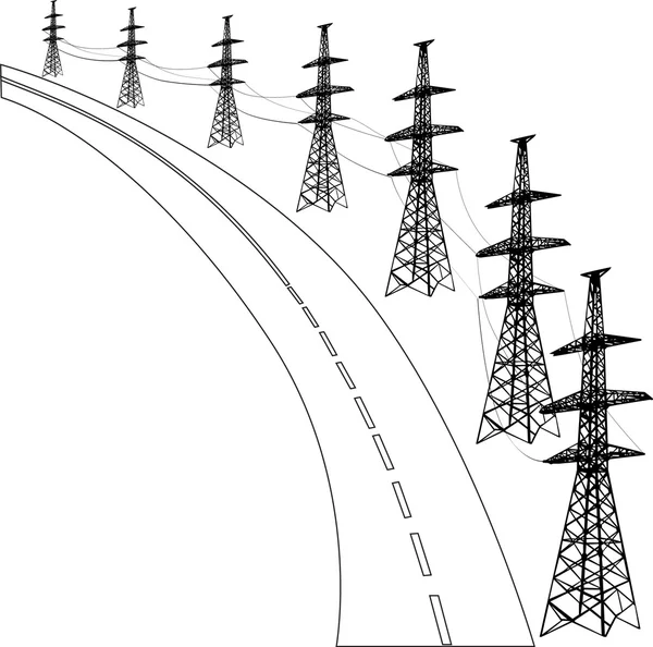 Ligne électrique et illustration de route — Image vectorielle