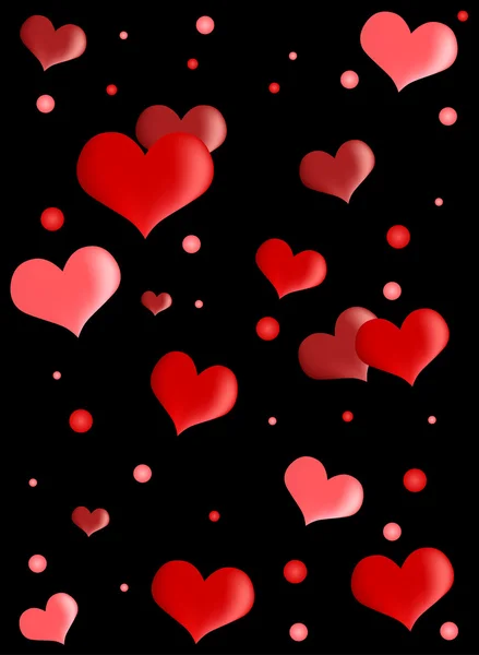 Coeurs rouges sur fond noir — Image vectorielle