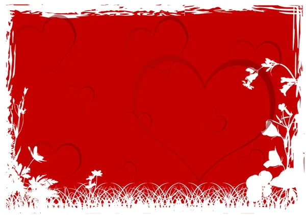 Coeur rouge et plantes blanches design — Image vectorielle