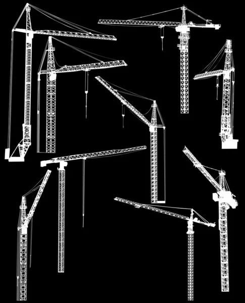 Nine white building cranes — Stock Vector