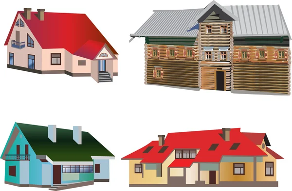 Čtyři izolované venkovské domy — Stockový vektor
