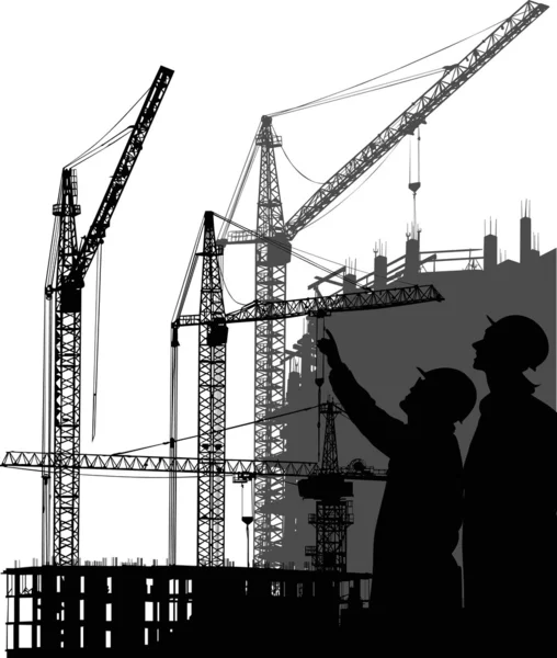 Builders and buildings silhouettes — Stock Vector