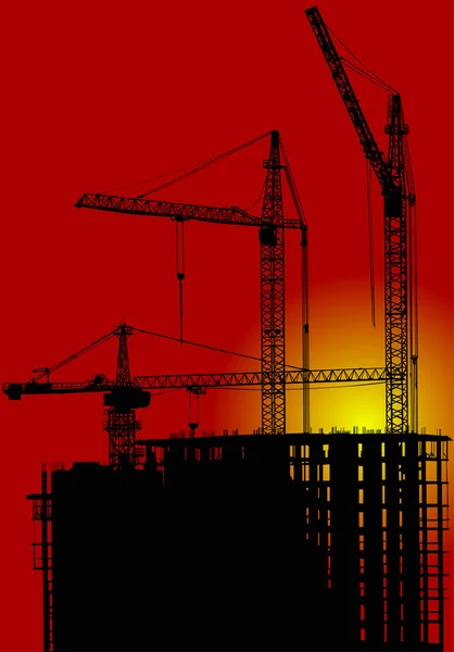 Bâtiment de maison au coucher du soleil rouge — Image vectorielle