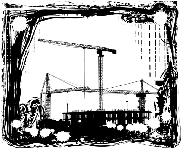 Bau und Kräne im Grunge-Rahmen — Stockvektor