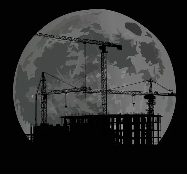 房屋建筑和大月亮 — 图库矢量图片