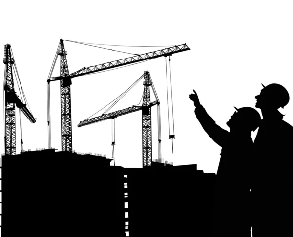 Construtor e construção de silhuetas — Vetor de Stock