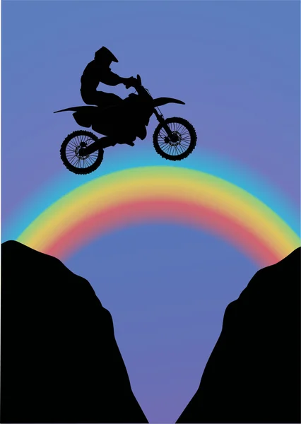Salto de motocross acima do arco-íris — Vetor de Stock