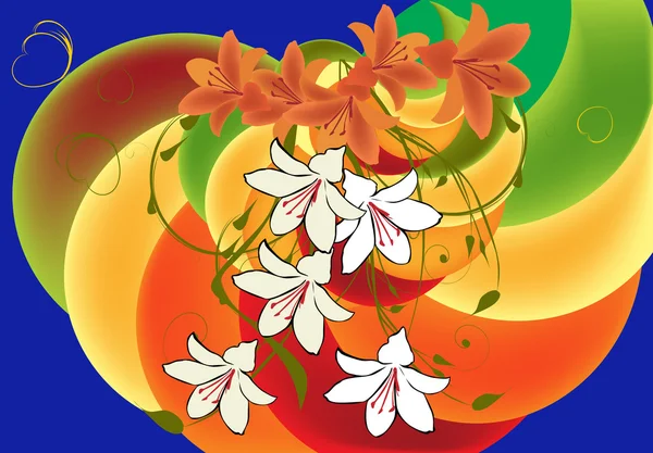 Lily çiçek tasarım rainbow zemin üzerine — Stok Vektör
