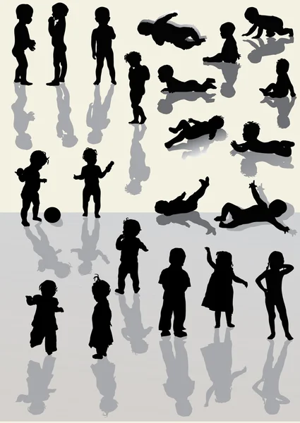 Set of baby silhouettes with reflections — Stock Vector