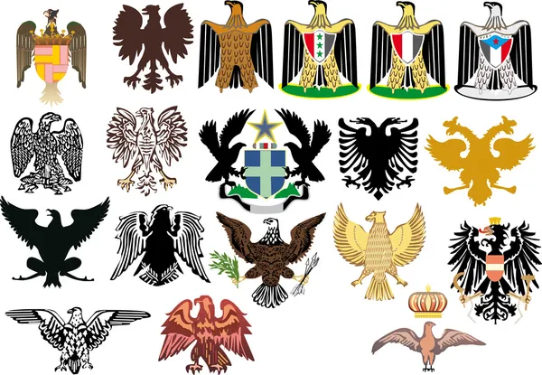 Different heraldic eagles on white — Stock Vector