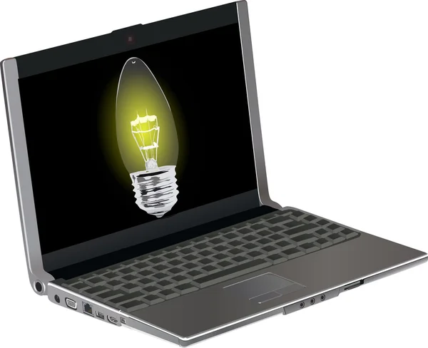 Moderner Laptop mit heller Lampe auf dem Bildschirm — Stockvektor