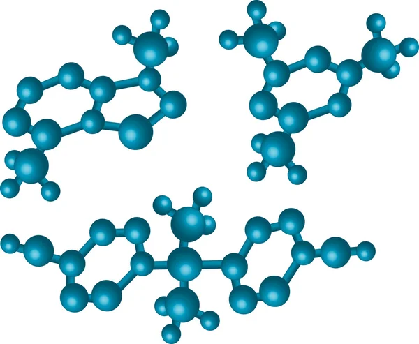 Tre blå molekyler isolerad på vit — Stock vektor