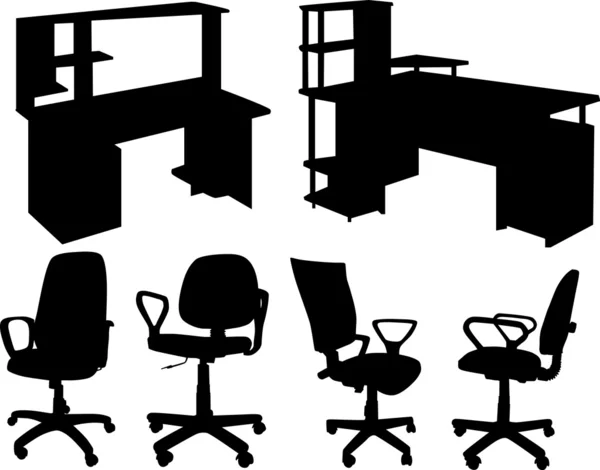 Sillas y mesas de oficina aisladas en blanco — Archivo Imágenes Vectoriales