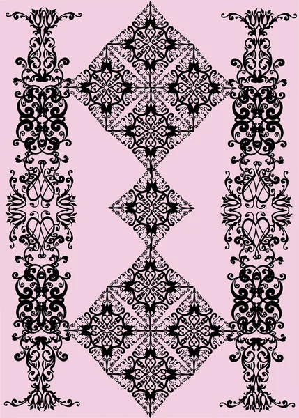 핑크 색 추상적으로 곱슬곱슬 한 검은색 장식 — 스톡 벡터