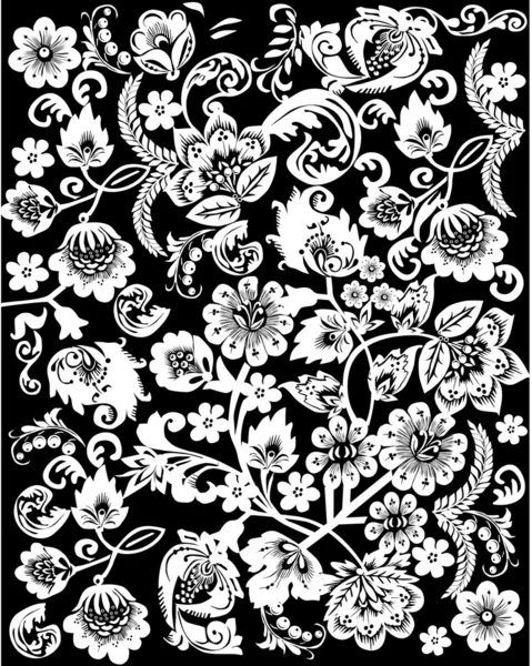 背景与白色植物和花卉的卷发 — 图库矢量图片