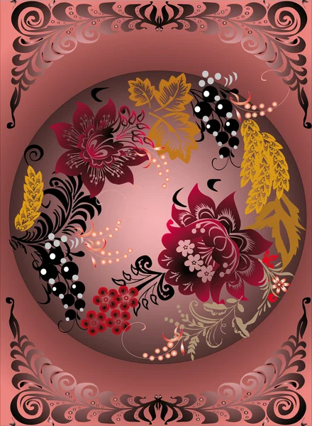 Motif avec des fleurs rouges et des feuilles d'or — Image vectorielle