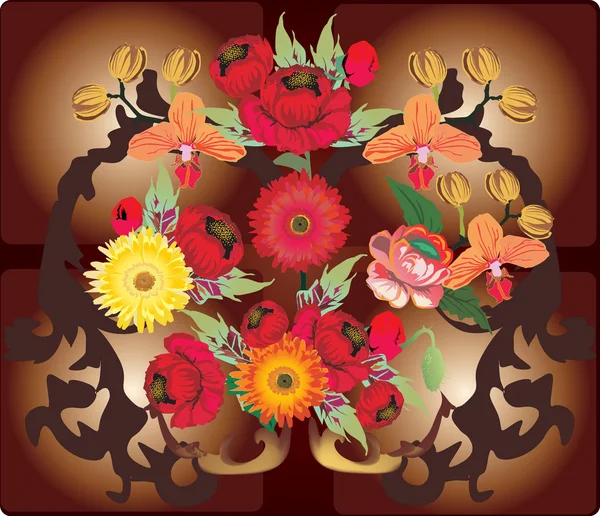 Decoración de amapola roja en marrón — Archivo Imágenes Vectoriales