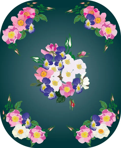Brier and forest violet flowers frame decoration — Stock Vector