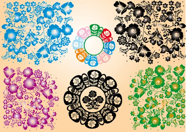 Collection d'ornements floraux de couleur — Image vectorielle