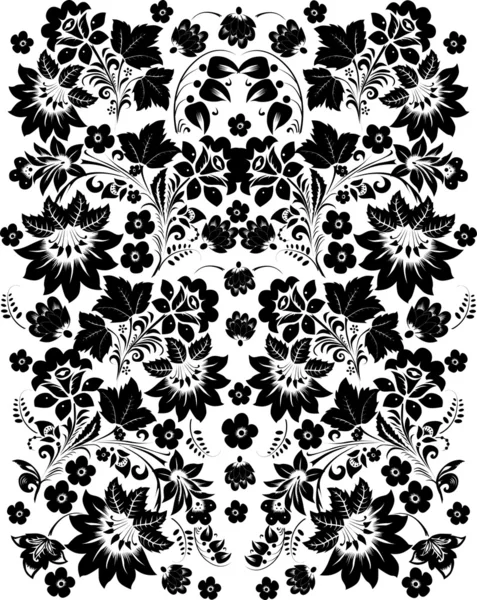 Schwarzes traditionelles Muster mit Blumen — Stockvektor