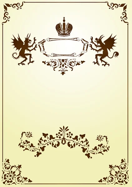 Brown heraldic frame with devils — Stock Vector