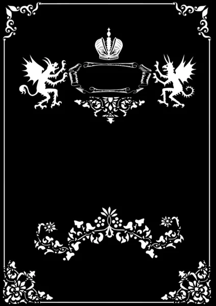 Bingkai putih dengan setan heraldik - Stok Vektor