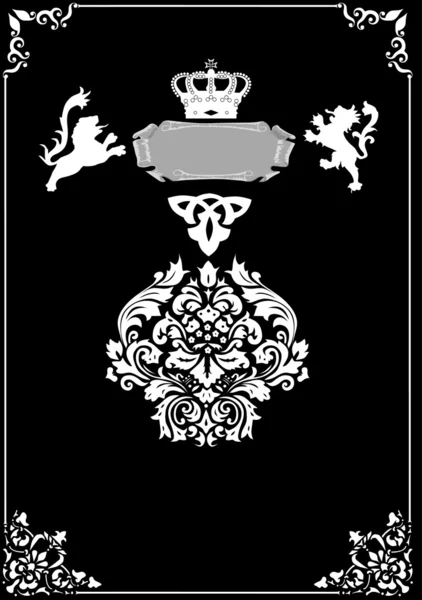 Cadre avec lions héraldiques sur noir — Image vectorielle