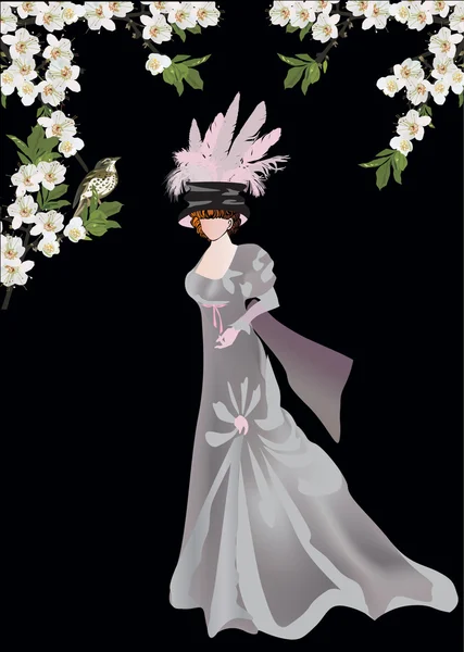Женщина в классическом сером платье — стоковый вектор