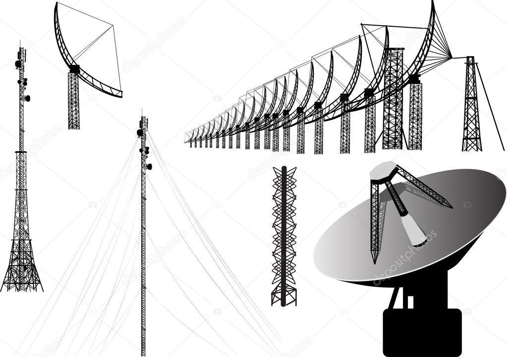 set of antenna silhouettes isolated on white