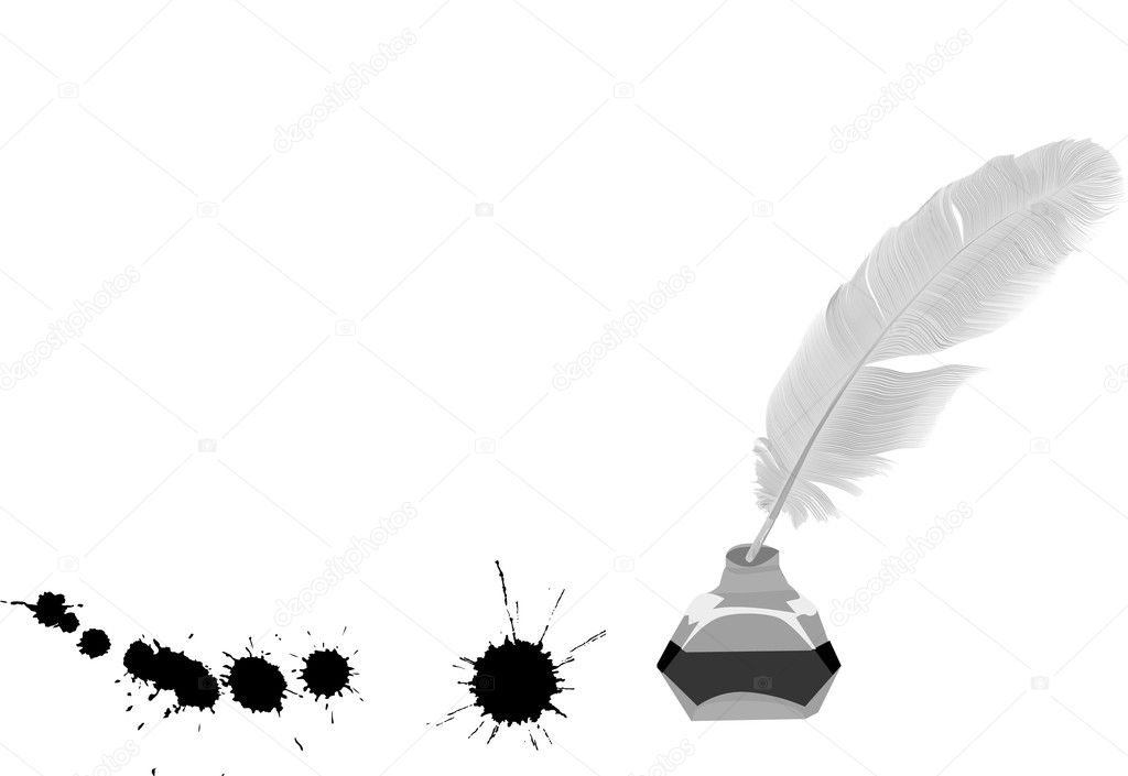 feather and ink blots isolated on white