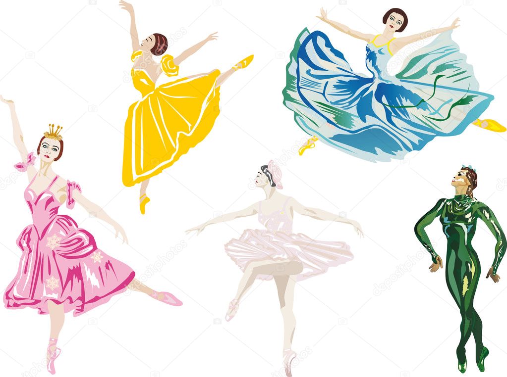 five color ballet dancers