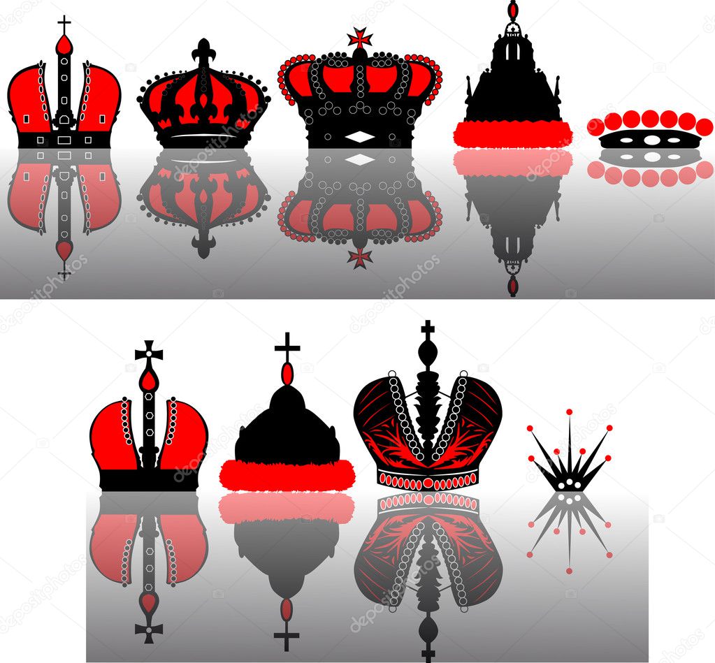 black and red crowns with reflections
