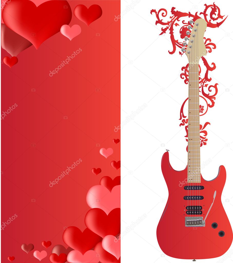 red guitar and hearts frame