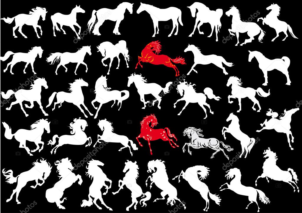 large set of horse silhouettes