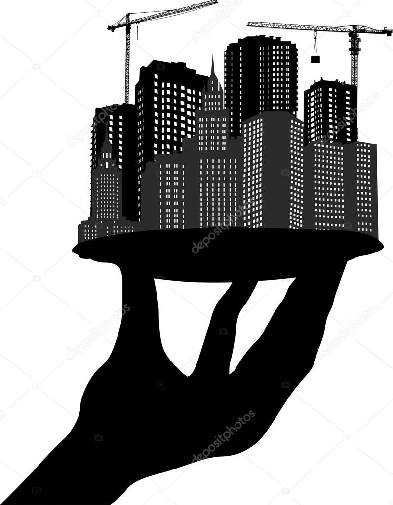 city on plate in human hand