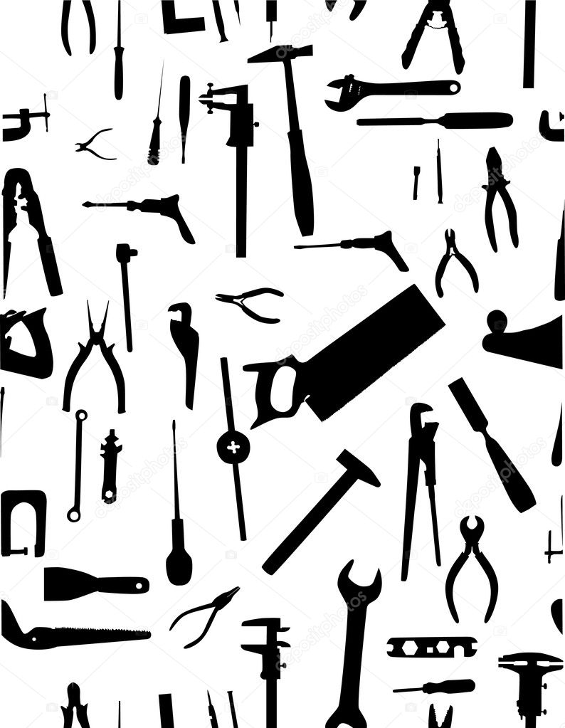 different tools silhouettes background