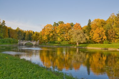 Bridge and autumn landscape clipart