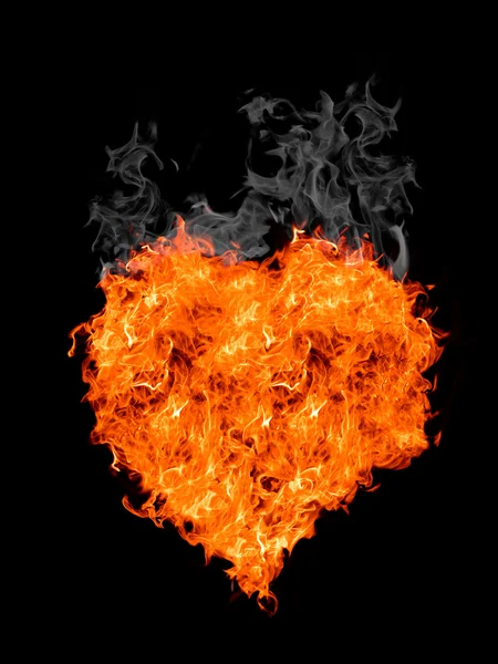 Coeur de flamme avec fumée — Photo