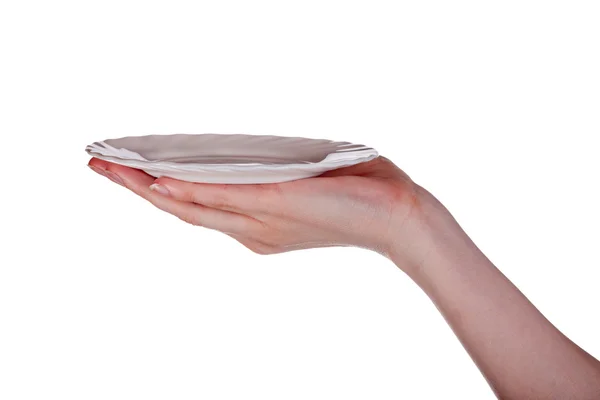 Arm with small plate on white — Stock Photo, Image