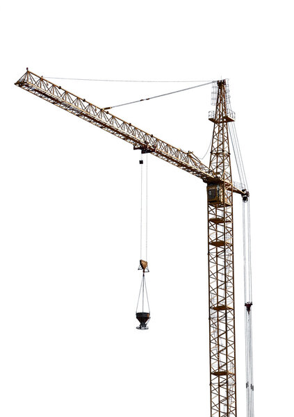 Yellow hoisting crane isolate on white