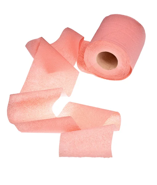 白で隔離されるピンクのトイレット ペーパー — ストック写真
