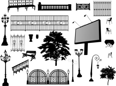 set of park elements on white clipart