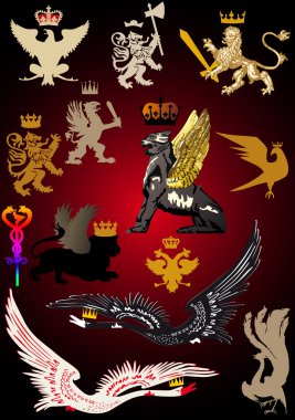 set of heraldic symbols on dark clipart