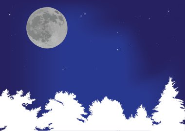 white trees under full moon clipart