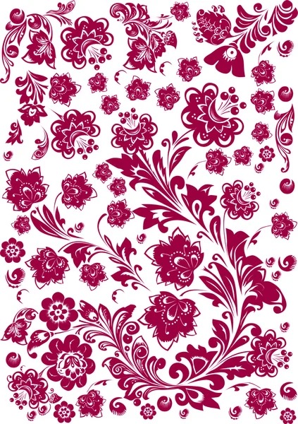 Floral dark pink design on white — Stock Vector
