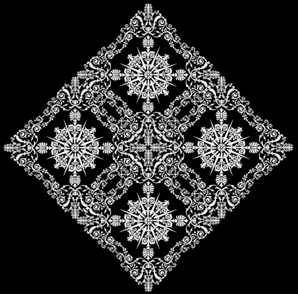 Losange décoré blanc sur noir — Image vectorielle