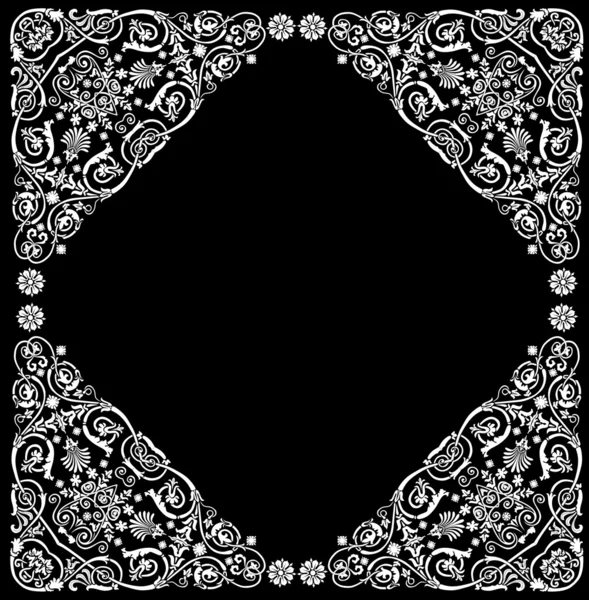 Witte symmetrische ingerichte frame met krullen — Stockvector