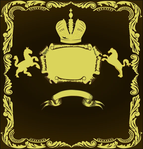 Gyllene heraldiskt ram med hästar — Stock vektor